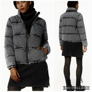 Marc New York Women's bleached cotton denim puffer jacket off-black gray Medium